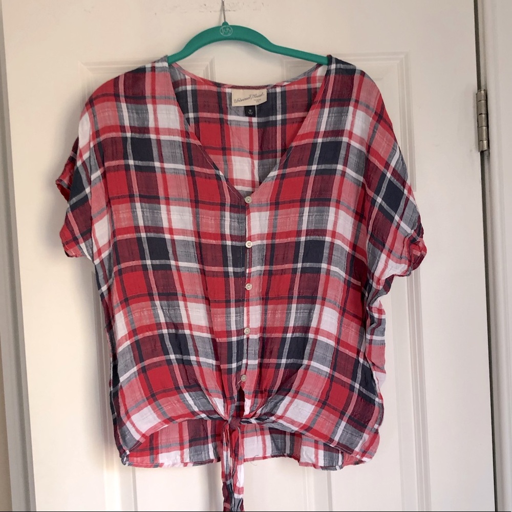Universal Thread red navy and white plaid top.  Size Medium